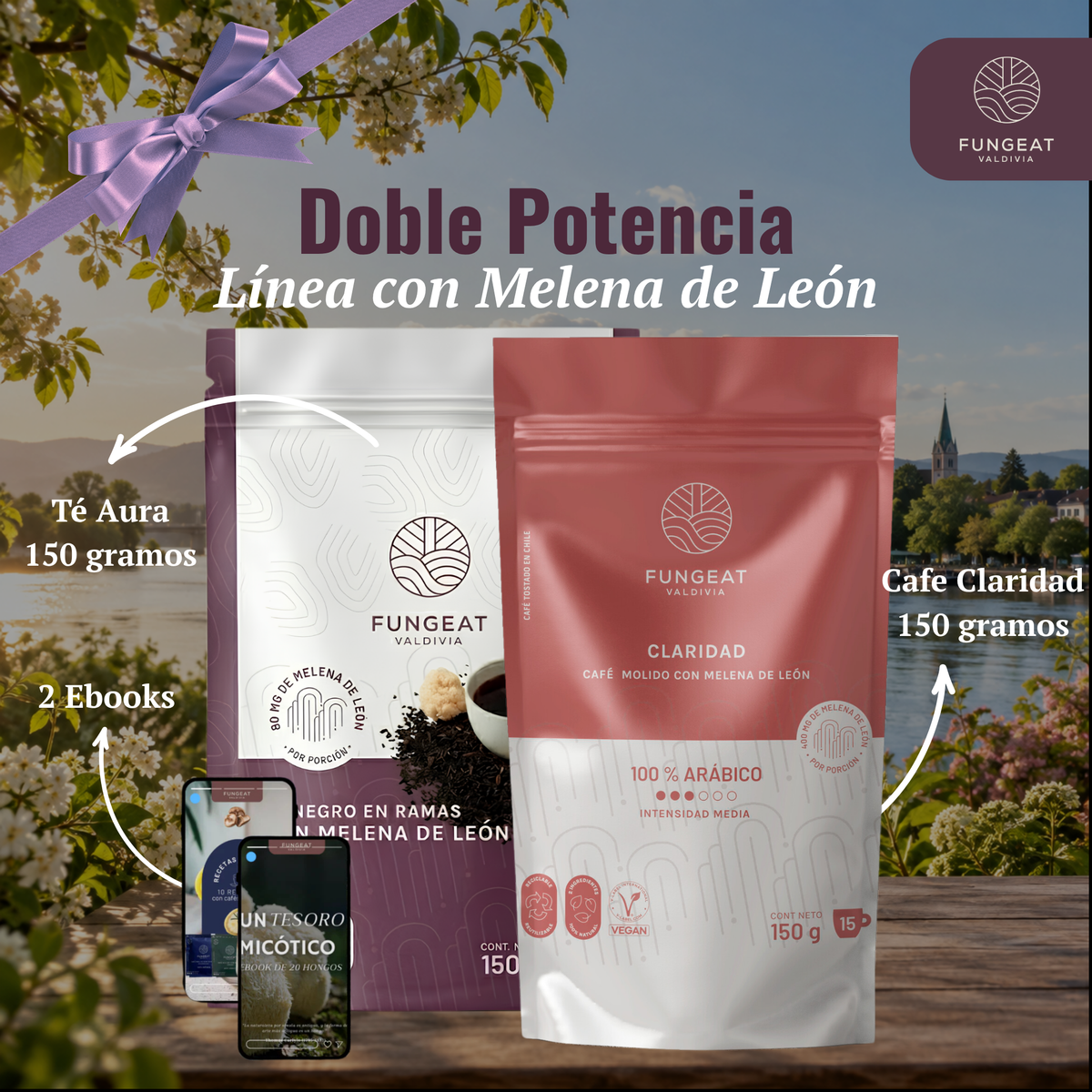 Pack Doble Potencia Melena de León (Té Aura 150 g + Café Claridad 150 g + 2 Ebooks)